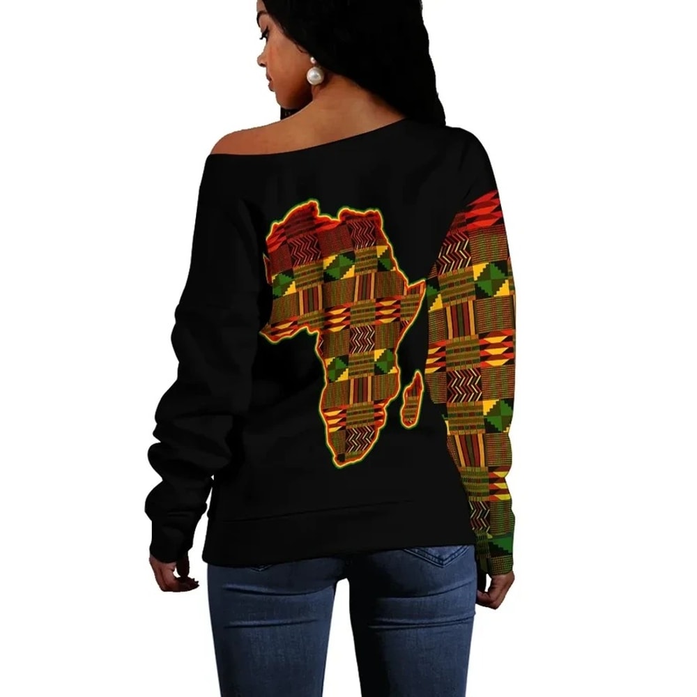 African Kente Map Women Off Shoulder Style, African Women Off Shoulder For Women