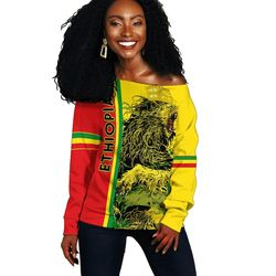Ethiopia Women Off Shoulder Quarter Style - Lion Crown Red Yellow, African Women Off Shoulder For Women