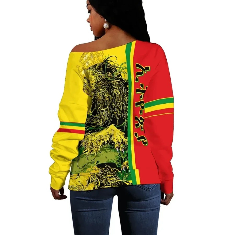 Ethiopia Women Off Shoulder Quarter Style - Lion Crown Red Yellow, African Women Off Shoulder For Women
