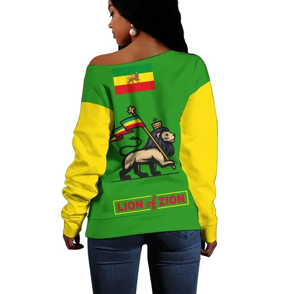 Ethiopia Lion Of Zion Women Off Shoulder - Stripes Style, African Women Off Shoulder For Women