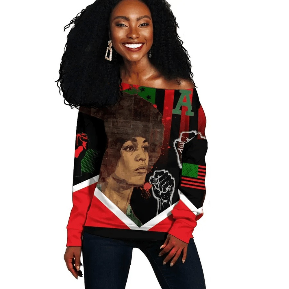African American Flag Angela Davis Women Off Shoulder, African Women Off Shoulder For Women