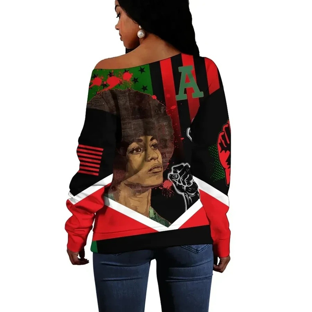 African American Flag Angela Davis Women Off Shoulder, African Women Off Shoulder For Women