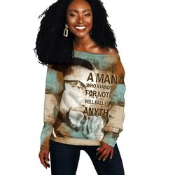 Malcolm X Ver2 Quote Paint Mix Women Off Shoulder, African Women Off Shoulder For Women