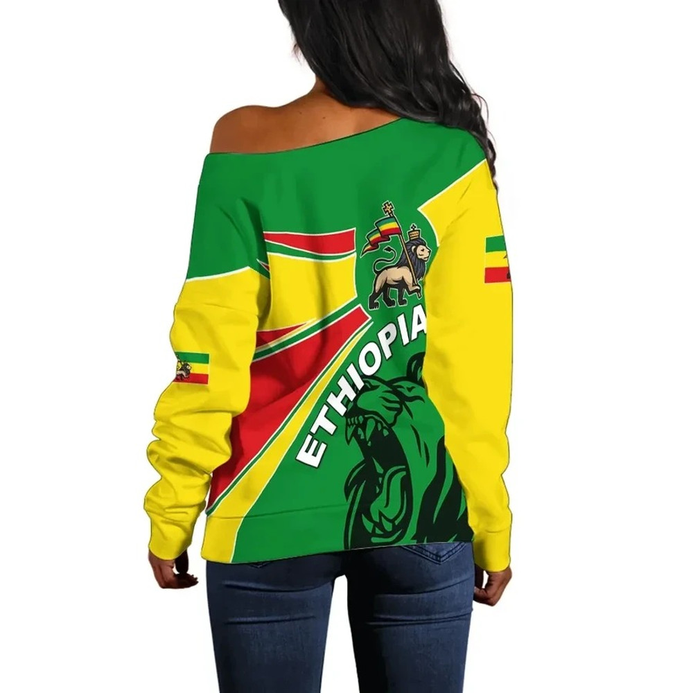 Ethiopia Round Coat Of Arms Lion Women's Off Shoulder, African Women Off Shoulder For Women