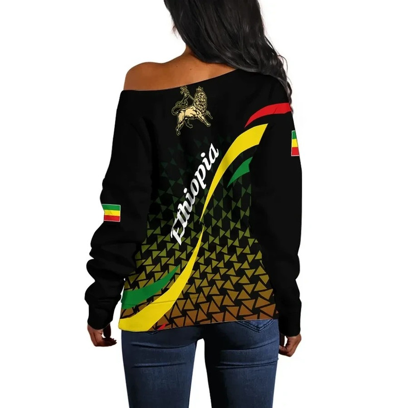 Ethiopia Rasta Lion Black Women's Off Shoulder, African Women Off Shoulder For Women