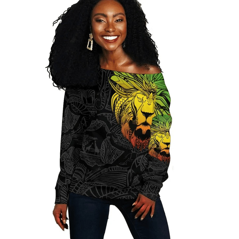 Ethiopia Lion Pattern Africa Women's Off Shoulder, African Women Off Shoulder For Women