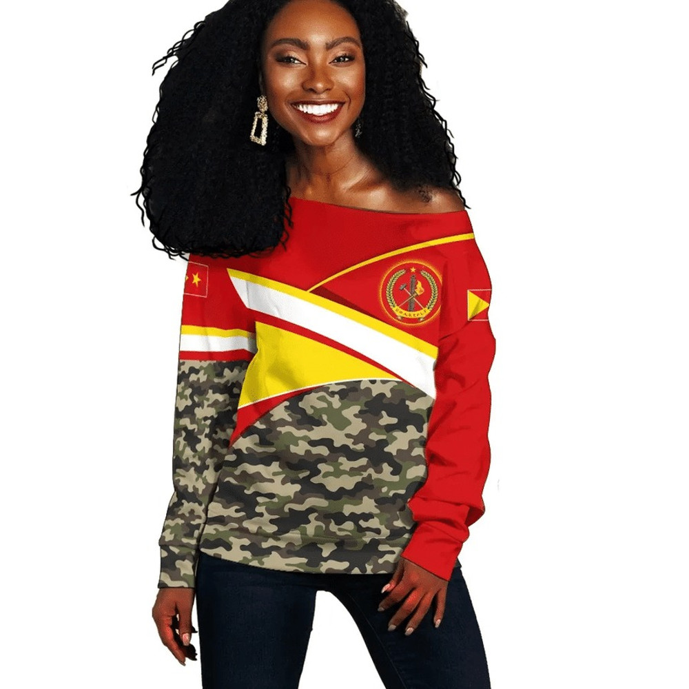 Tigray Flag TPLF Camo Red Women's Off Shoulder, African Women Off Shoulder For Women