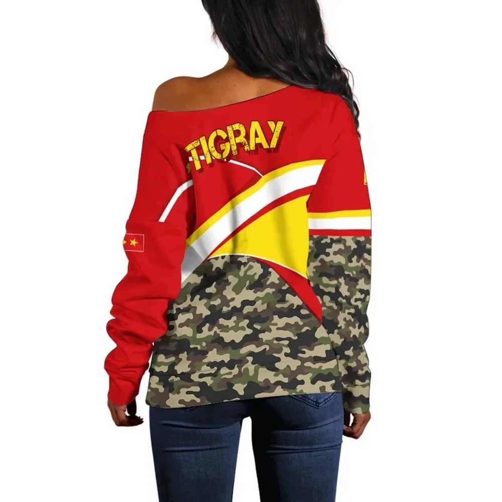 Tigray Flag TPLF Camo Red Women's Off Shoulder, African Women Off Shoulder For Women