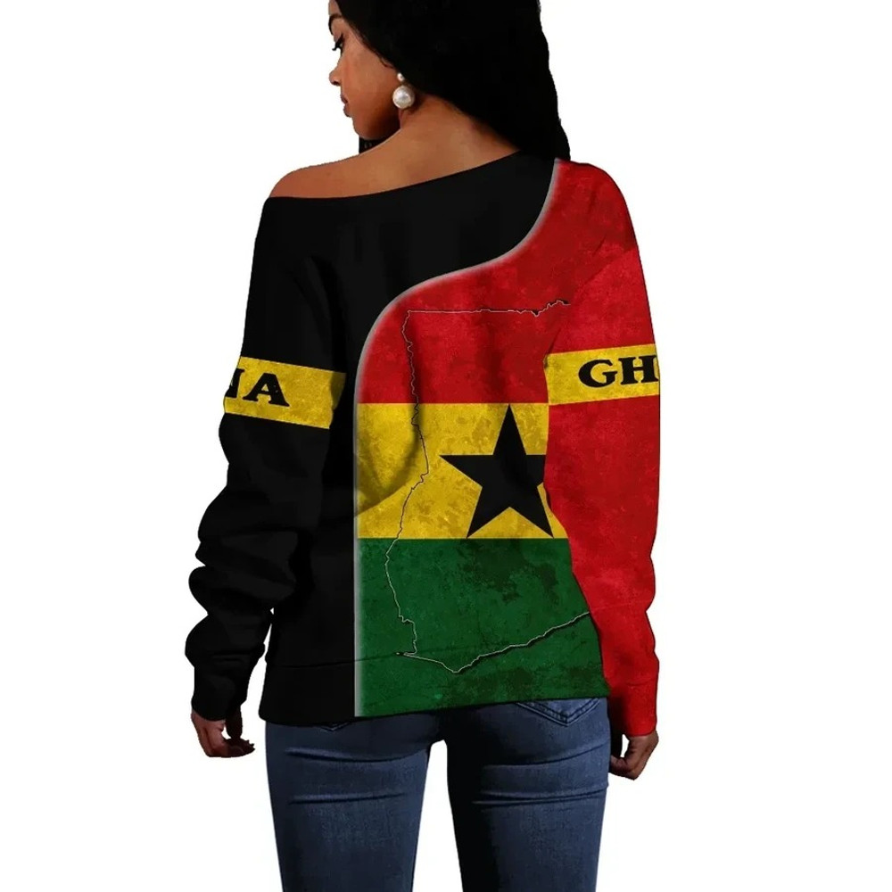 Ghana Flag Coat Of Arms Women's Off Shoulder, African Women Off Shoulder For Women