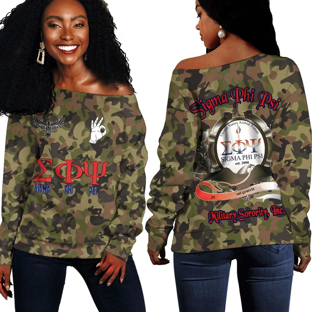 Sigma Phi Psi Camo Off Shoulder Sweaters, African Women Off Shoulder For Women