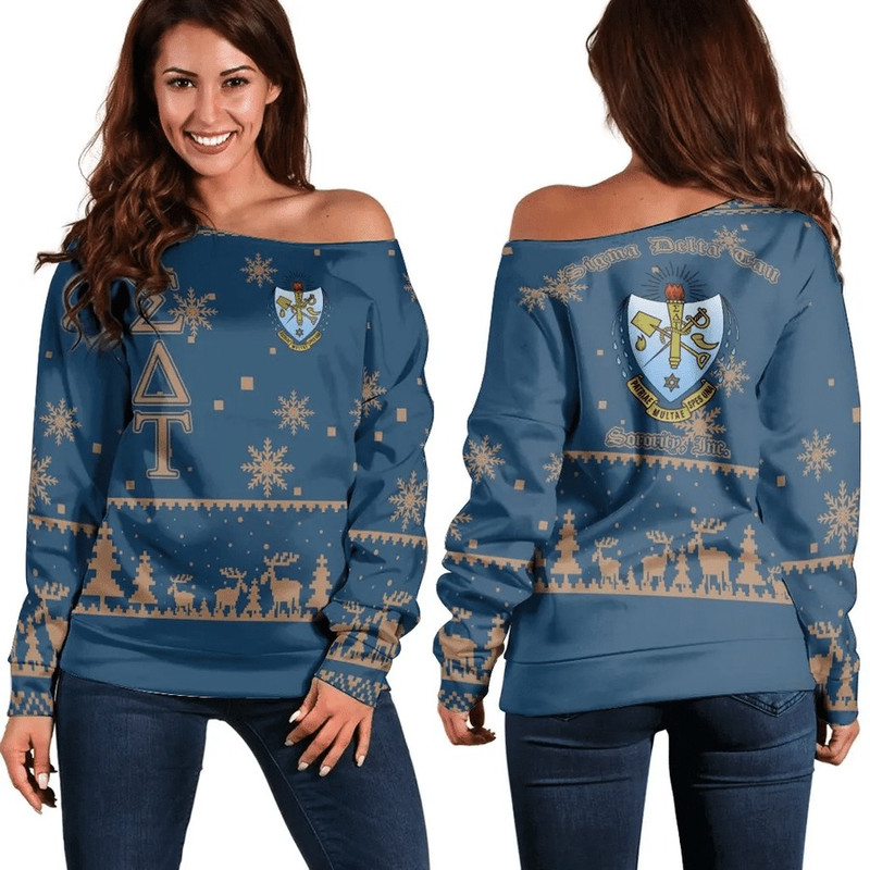 Christmas Letters Sorority Sigma Delta Tau Women Off Shoulder Sweatshirt, African Women Off Shoulder For Women
