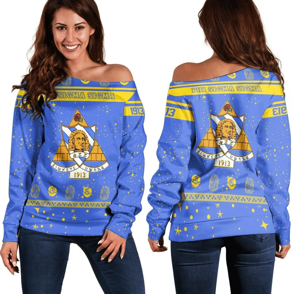 Christmas Style Sorority Phi Sigma Sigma Women Off Shoulder Sweatshirt, African Women Off Shoulder For Women