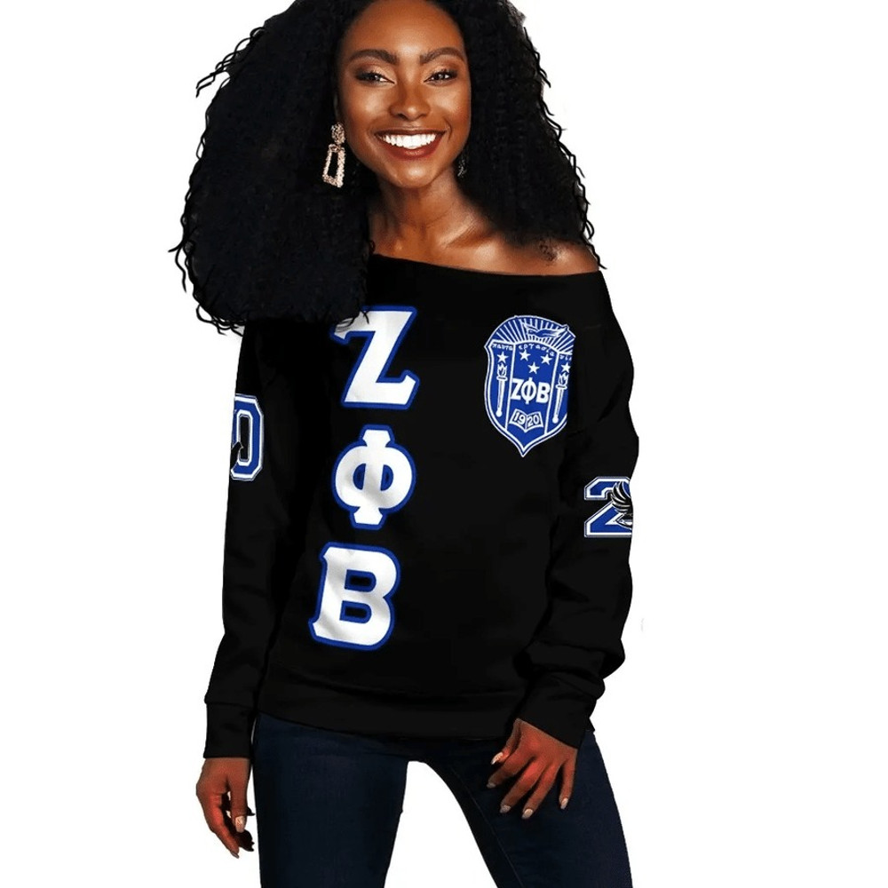 Zeta Phi Beta Letters Women Off Shoulder Sweatshirt, African Women Off Shoulder For Women