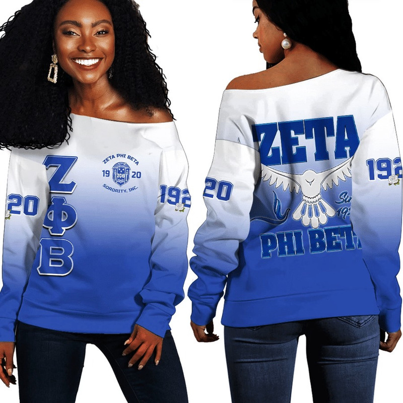 Zeta Phi Beta Gradient Off Shoulder Sweaters, African Women Off Shoulder For Women