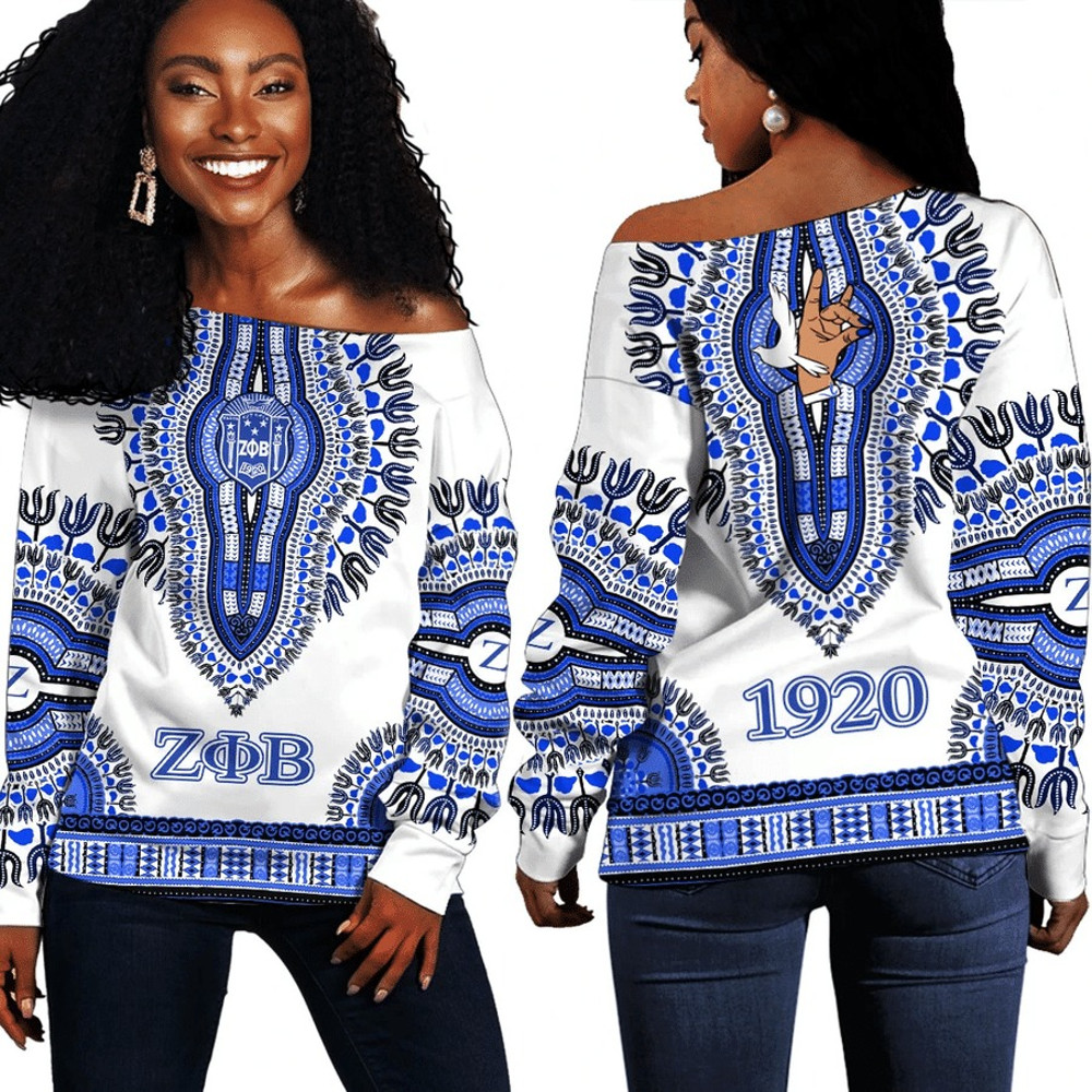 Zeta Phi Beta Dashiki Off Shoulder Sweaters, African Women Off Shoulder For Women