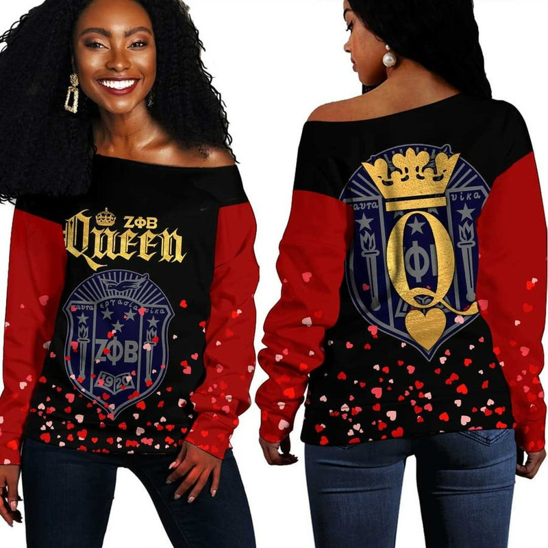 Zeta Phi Beta Queen Queen Couple Valentine Off Shoulder Sweaters, African Women Off Shoulder For Women