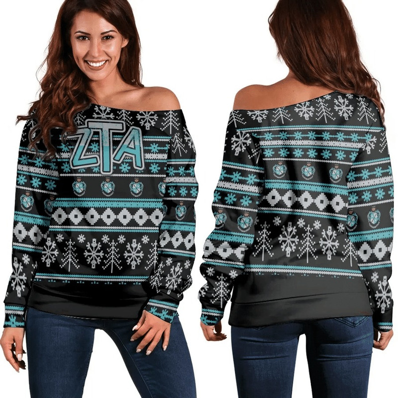 Christmas Splatters Sorority Zeta Tau Alpha Women Off Shoulder Sweatshirt, African Women Off Shoulder For Women
