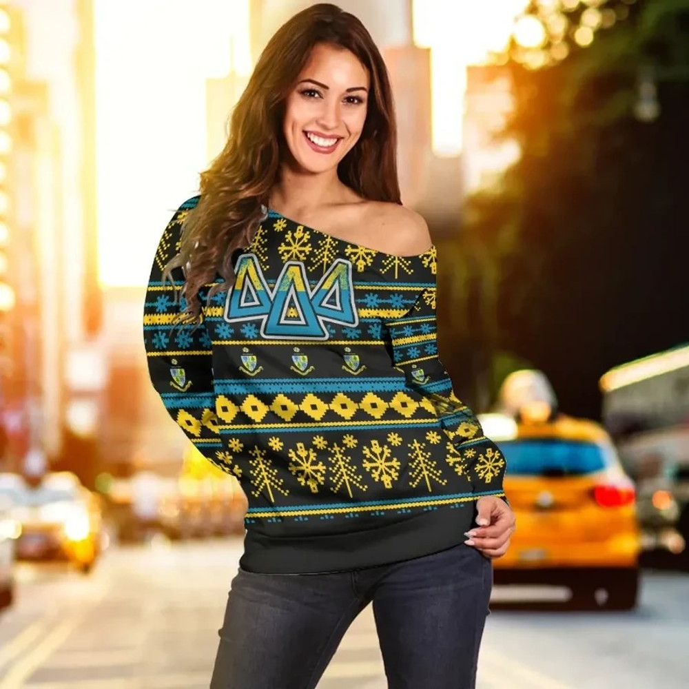 Christmas Splatters Sorority Delta Delta Delta Women Off Shoulder Sweatshirt, African Women Off Shoulder For Women