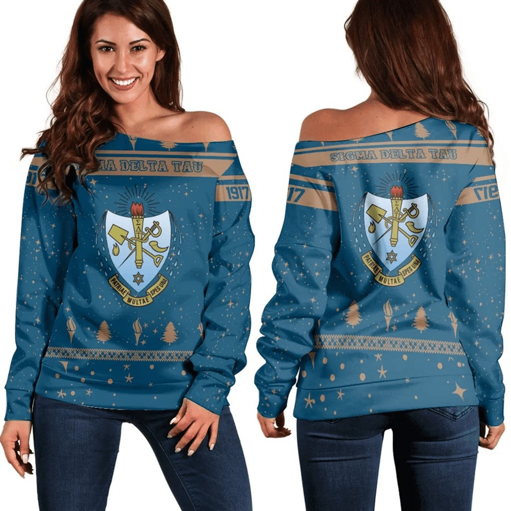 Christmas Style Sorority Sigma Delta Tau Women Off Shoulder Sweatshirt, African Women Off Shoulder For Women
