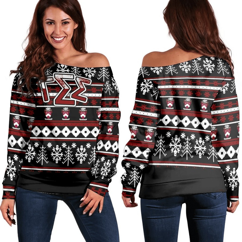 Christmas Splatters Sorority Gamma Sigma Sigma Women Off Shoulder Sweatshirt, African Women Off Shoulder For Women