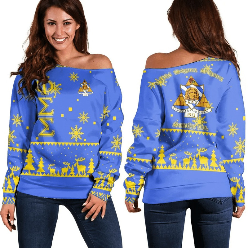 Christmas Letters Sorority Phi Sigma Sigma Women Off Shoulder Sweatshirt, African Women Off Shoulder For Women
