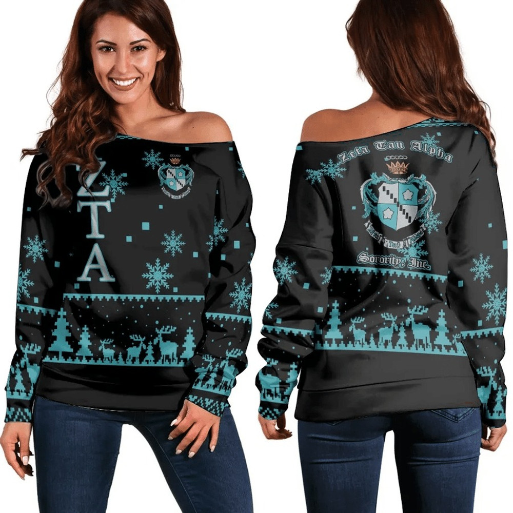 Christmas Letters Sorority Zeta Tau Alpha Women Off Shoulder Sweatshirt, African Women Off Shoulder For Women