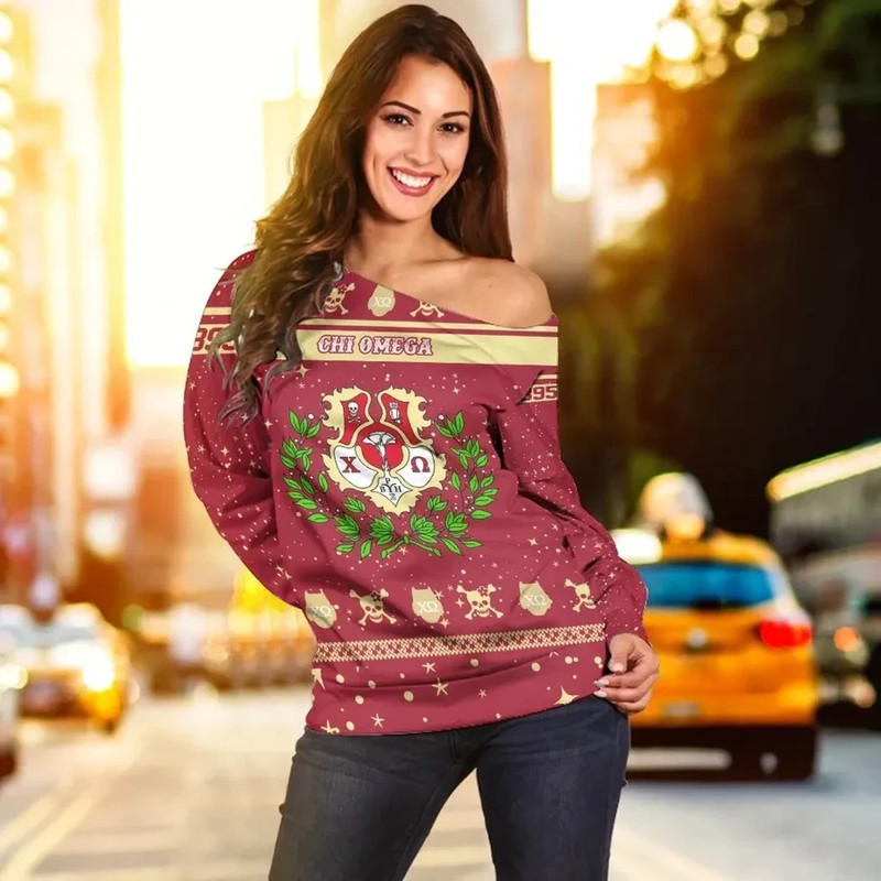 Christmas Style Sorority Chi Omega Women Off Shoulder Sweatshirt, African Women Off Shoulder For Women