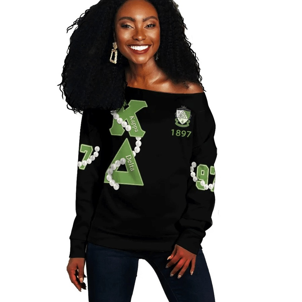KD Sorority Pearls Women Off Shoulder Sweatshirt, African Women Off Shoulder For Women