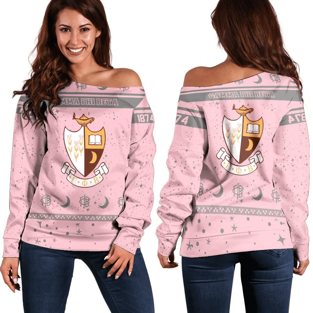 Christmas Style Sorority Gamma Phi Beta Women Off Shoulder Sweatshirt, African Women Off Shoulder For Women