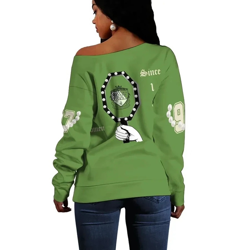 KD Sorority Ver.2 Pearls Women Off Shoulder Sweatshirt, African Women Off Shoulder For Women