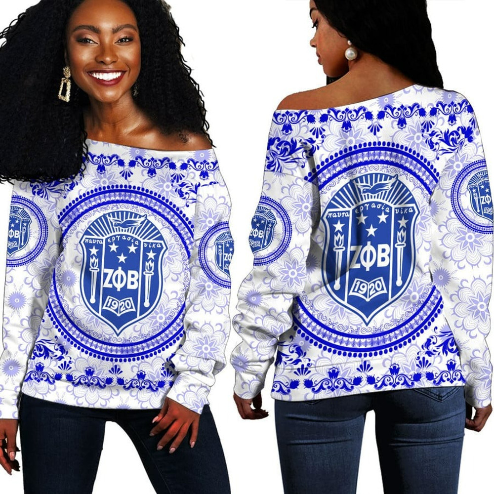 Zeta Phi Beta Floral Pattern Off Shoulder Sweaters, African Women Off Shoulder For Women