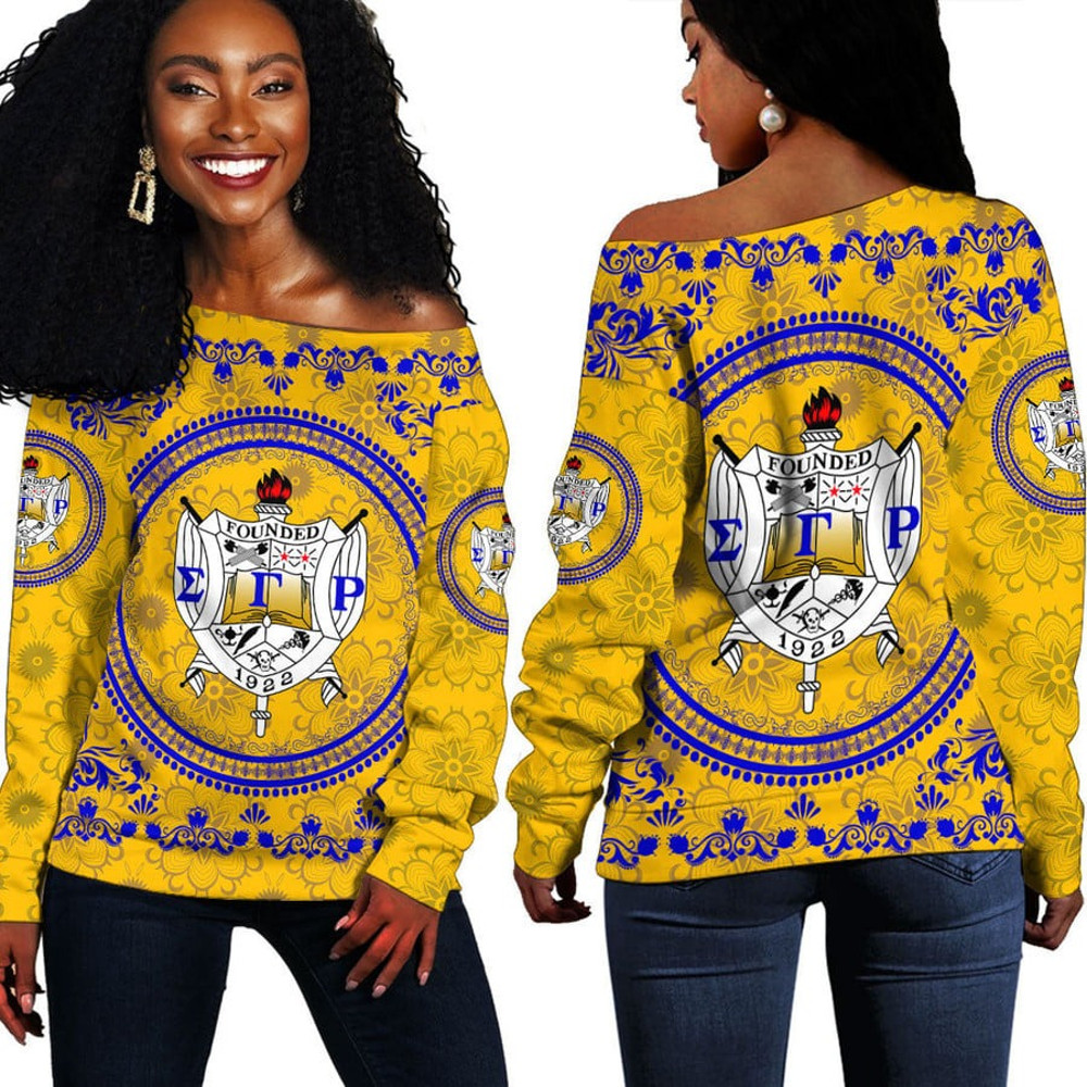 Sigma Gamma Rho Floral Pattern Off Shoulder Sweaters 01, African Women Off Shoulder For Women