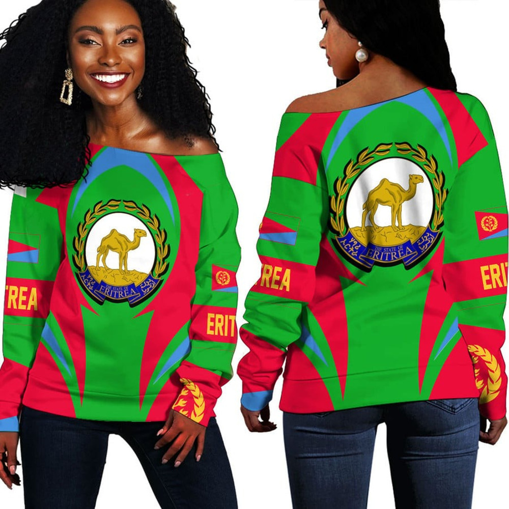 Eritrea Action Flag Off Shoulder Sweaters, African Women Off Shoulder For Women