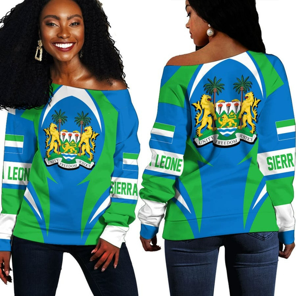 Sierra Leone Action Flag Off Shoulder Sweaters, African Women Off Shoulder For Women
