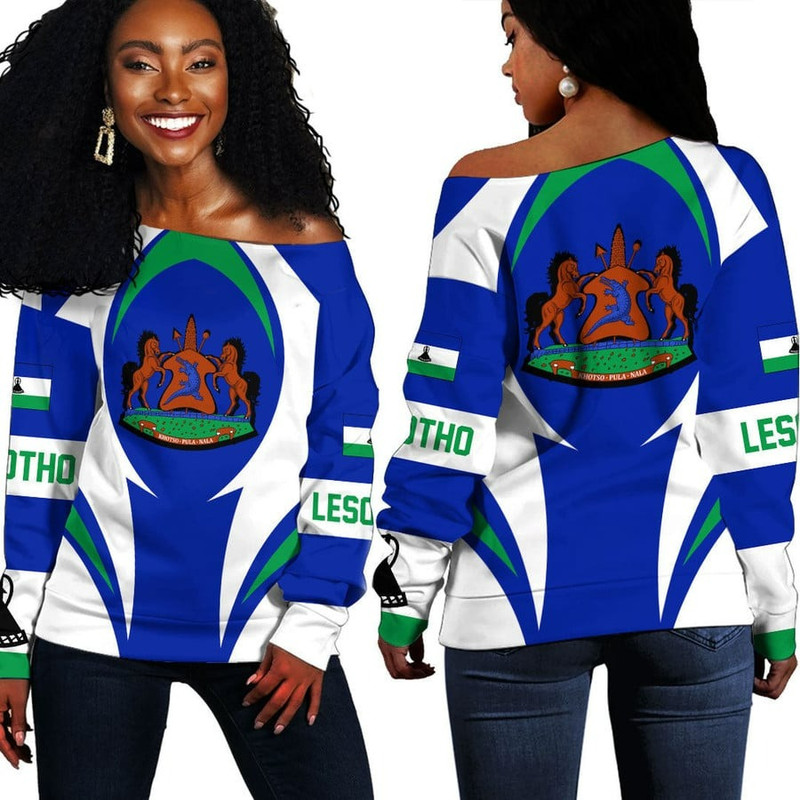 Lesotho Action Flag Off Shoulder Sweaters, African Women Off Shoulder For Women