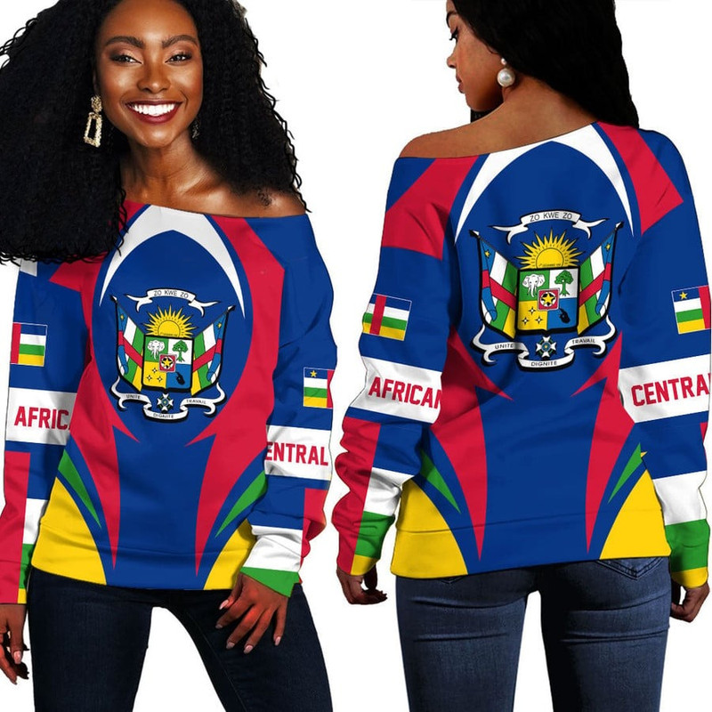 Central Africa Action Flag Off Shoulder Sweaters, African Women Off Shoulder For Women