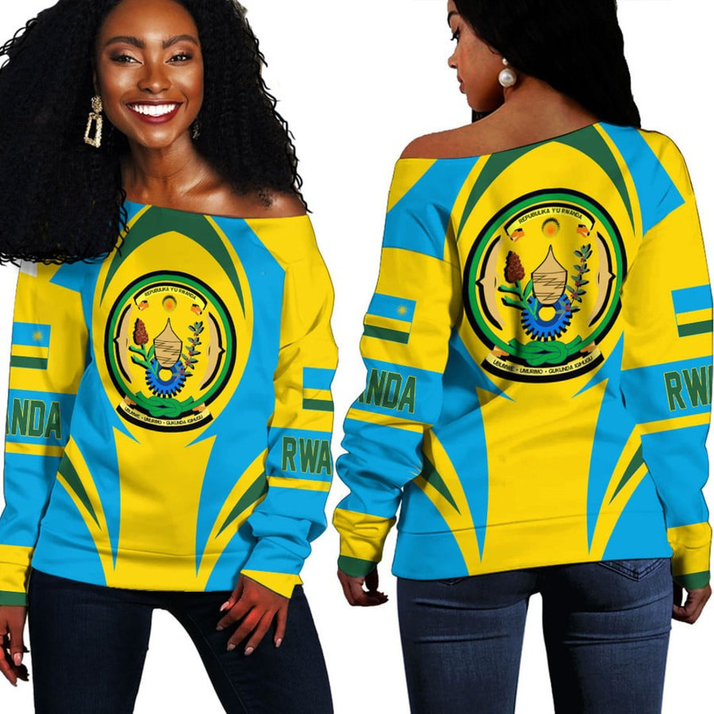 Rwanda Action Flag Off Shoulder Sweaters, African Women Off Shoulder For Women