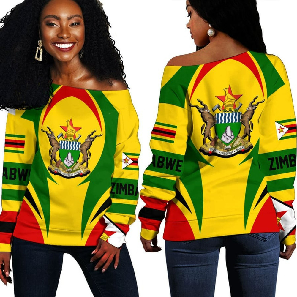 Zimbabwe Action Flag Off Shoulder Sweaters, African Women Off Shoulder For Women