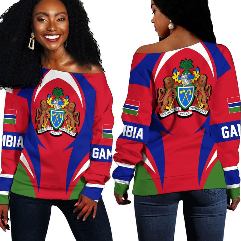 Gambia Action Flag Off Shoulder Sweaters, African Women Off Shoulder For Women