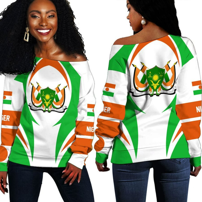 Niger Action Flag Off Shoulder Sweaters, African Women Off Shoulder For Women