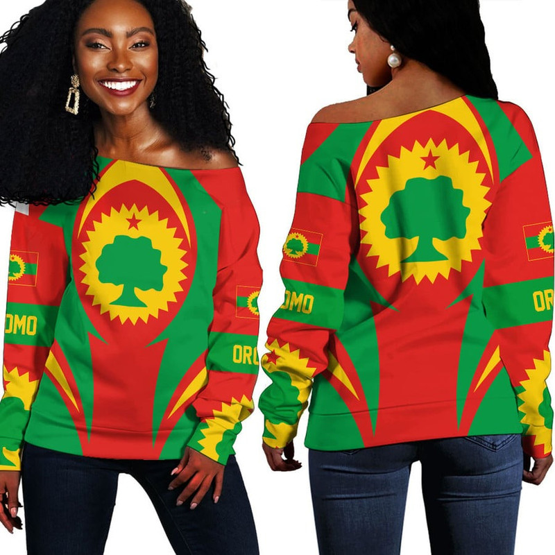 Oromo Action Flag Off Shoulder Sweaters, African Women Off Shoulder For Women