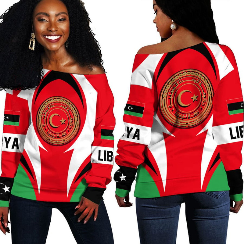 Libya Action Flag Off Shoulder Sweaters, African Women Off Shoulder For Women
