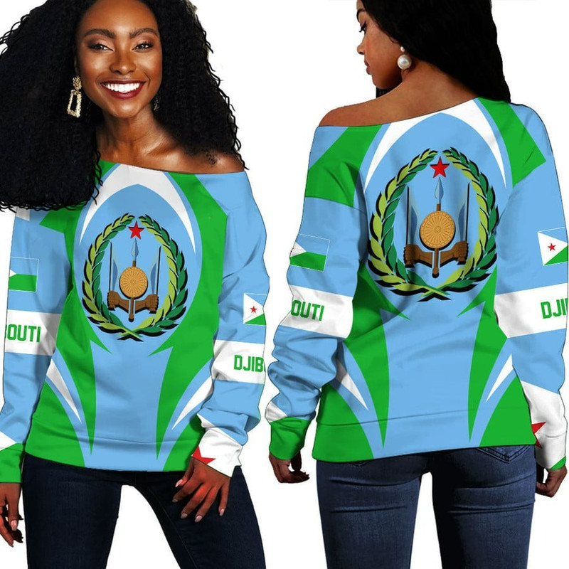 Djibouti Action Flag Off Shoulder Sweaters, African Women Off Shoulder For Women