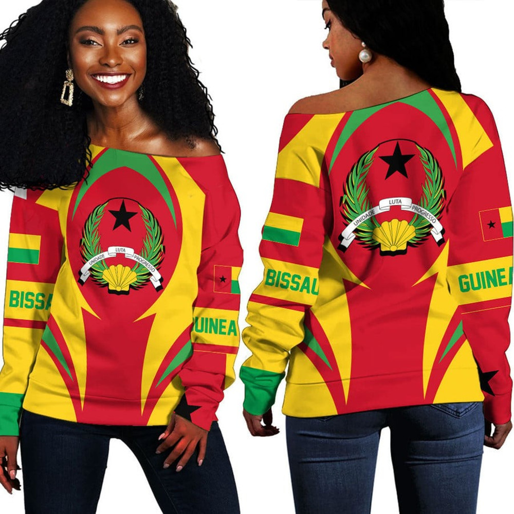 Guinea Bissau Action Flag Off Shoulder Sweaters, African Women Off Shoulder For Women