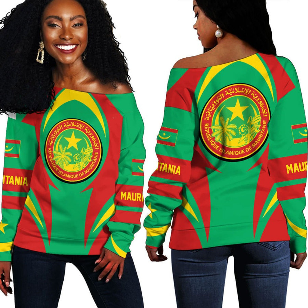 Mauritania Action Flag Off Shoulder Sweaters, African Women Off Shoulder For Women
