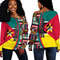 Mozambique Flag and Kente Pattern Special Women's Off Shoulder Sweaters, African Women Off Shoulder For Women