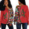 Morocco Flag and Kente Pattern Special Women's Off Shoulder Sweaters, African Women Off Shoulder For Women