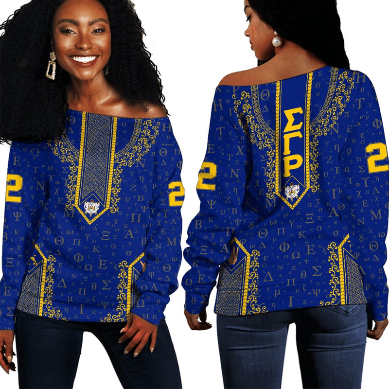 Sigma Gamma Rho Floral and Greek Letter Pattern Off Shoulder Sweaters, African Women Off Shoulder For Women