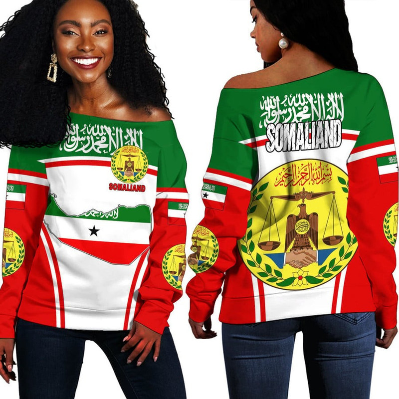 Somaliand Active Flag Off Shoulder Sweater, African Women Off Shoulder For Women