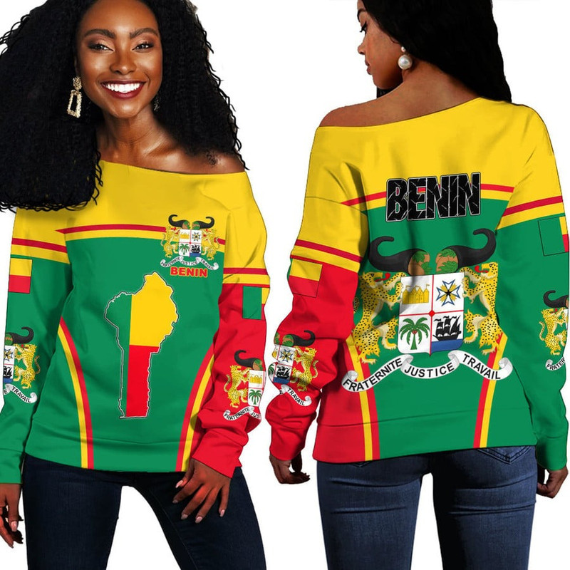 Benin Active Flag Off Shoulder Sweater, African Women Off Shoulder For Women